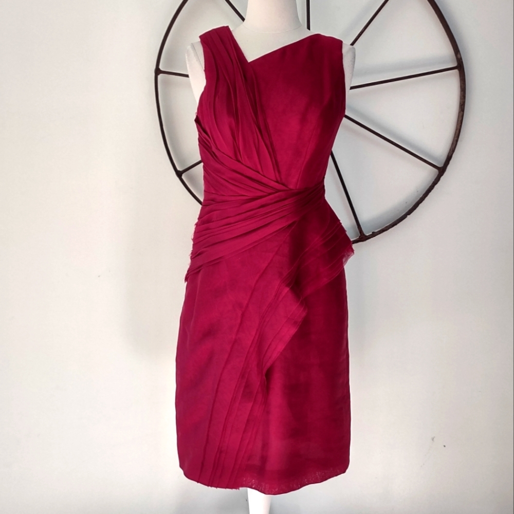 J. Mendel red "Garnet" silk layered raw edge cocktail dress 4 NWT $3,790